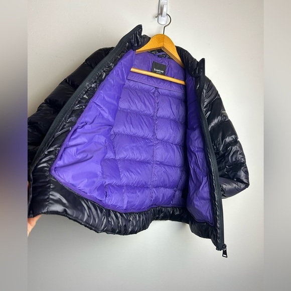 Y2K Bebe Down Puffer Bomber Jacket Women's Sp Black Shiny Purple inside pocket - Picture 3 of 16